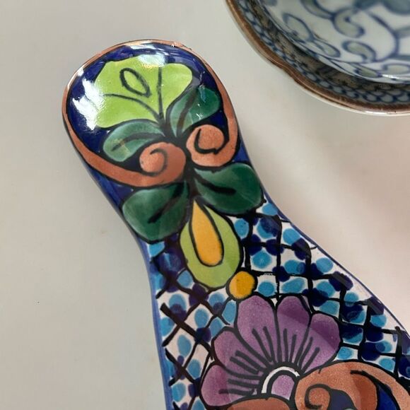 Talavera Spoon Rest Mexico Folk Art Holder Handcrafted Ceramic Pottery - Picture 10 of 13